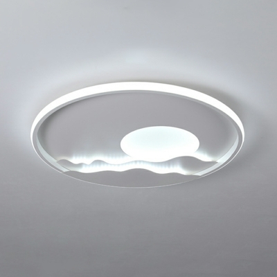 Chinese Style Simple Round LED Flushmount Ceiling Light in White for Bedroom and Living Room