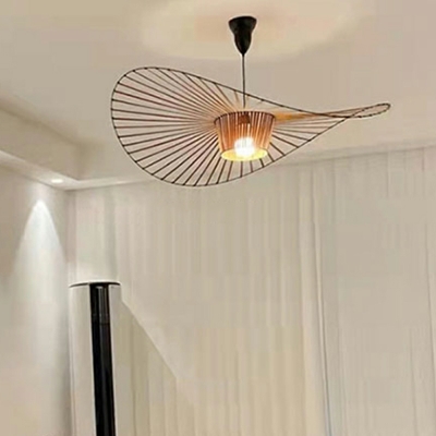 French Style Creative Straw Hat Shape Pendant Light for Bedroom and Dining Room