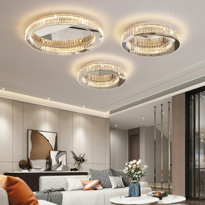 Light Luxury Round Crystal Ceiling Lamp with Stepless Dimming for Living Room and Bedroom