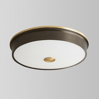 Retro Round Full Copper Flushmount Ceiling Light with Glass Shade for Bedroom and Balcony