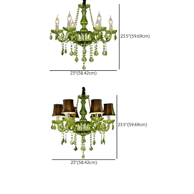 6 Lights Creative Art Green Crystal Tassel Chandelier for Dining Room and Bedroom