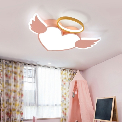 Creative Acrylic Angel Wings LED Flushmount Ceiling Light in Pink for Children's Room