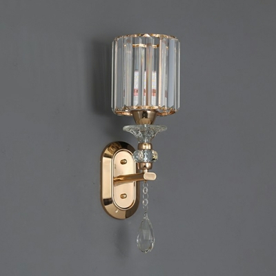 Crystal Wall Mounted Light Fixture Cylindrical Modern for Living Room