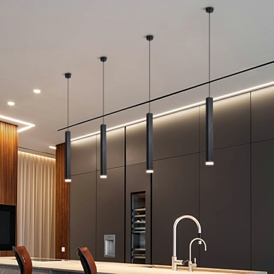 Cylinder Hanging Pendant Lights Black Minimalism for Dinning Room