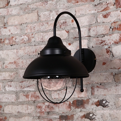 Industrial Style Wrought Iron Wall Light in Black for Outdoor and Balcony