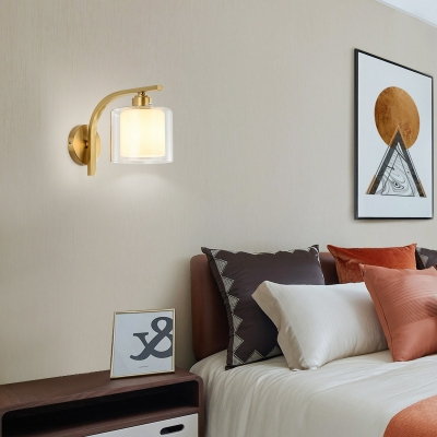 Modern Simple Full Copper Wall Lamp with Glass Shade for Bedroom and Living Room