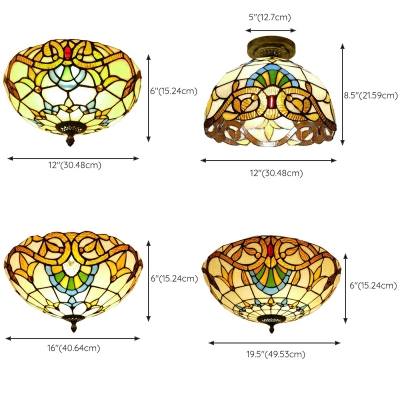 Retro Baroque Art Glass Flushmount Ceiling Light for Bedroom and Hallway
