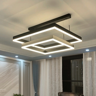 Square LED Chandelier Pendant Light Black Minimalism for Living Room