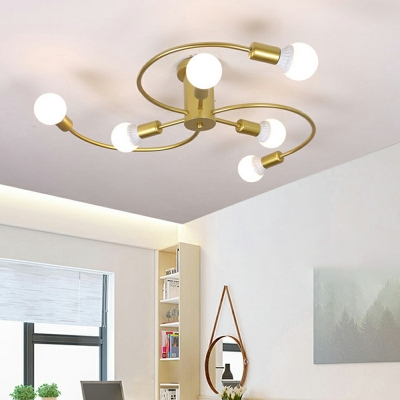 8 Lights Factory Style Exposed Bulb Shape Metal Flush Mount Ceiling Light Fixtures