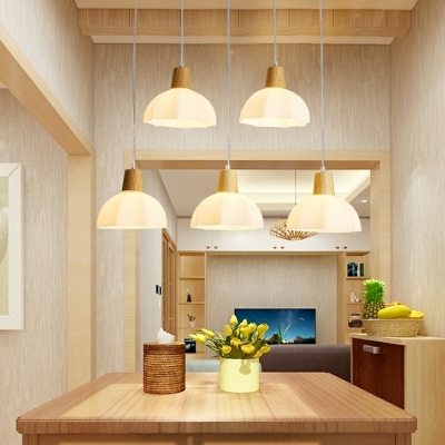 Contemporary Pendant Lighting Fixtures Wood Dome for Dinning Room