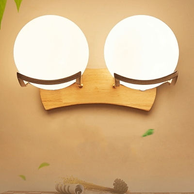 Japanese Style Minimalist Wood Art Wall Lamp with White Glass Shade for Hallway and Bedroom