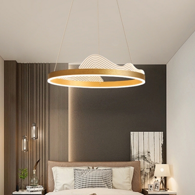 LED Modern Minimalist Ring Chandelier in Gold Color for Bedroom and Living Room