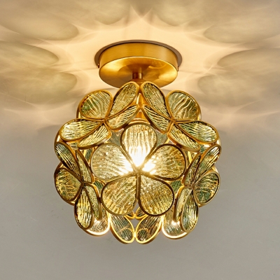 Nordic Creative Brass Petal Glass Ceiling Lamp for Aisle and Entrance