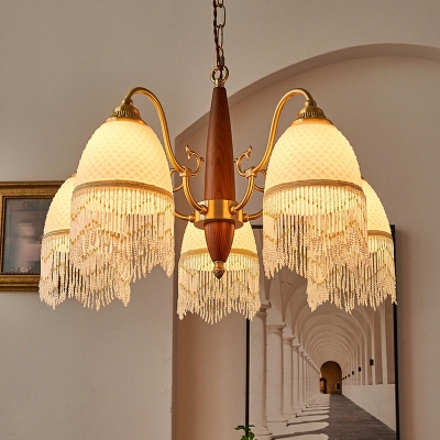 Tassel Chandelier Lighting Fixtures Minimalism Wood for Living Room