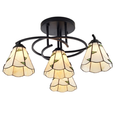Tiffany Semi Flush Mount Ceiling Fixture Vintage Cone for Living Room