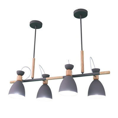 4 Lights Nordic Solid Wood Island Lights in Gray for Bar and Restaurant