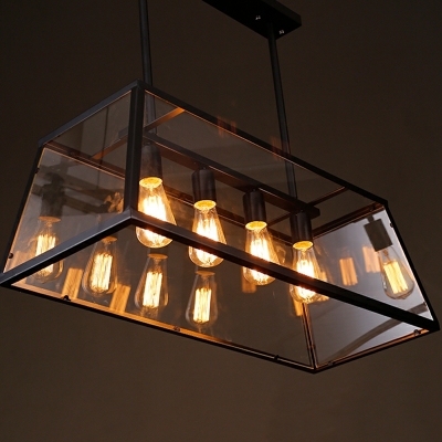 4 Lights Vintage Style Trapezoidal Shape Metal Island Pendant Lighting