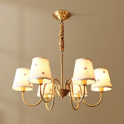 American Pastoral Full Copper Fabric Chandelier for Bedroom and Living Room