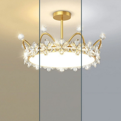 Contemporary LED Crystal Semi Flush Mount Ceiling Fixture for Living Room