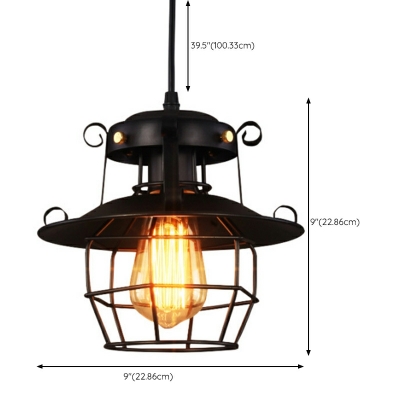 Industrial Style Iron Frame Pendant Light in Black for Restaurant and Bar