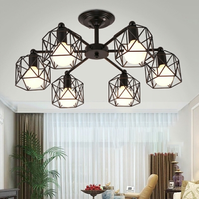 Industrial Style Personality Wrought Iron Ceiling Lamp in Black for Balcony and Living Room