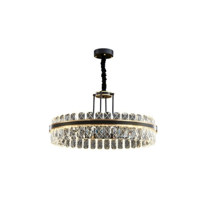 LED Light Luxury Round Crystal Chandelier in Black Finish for Bedroom and Dining Room