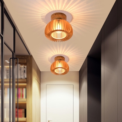 Modern Creative Pumpkin Shape Wood Art Ceiling Light Fixture for Corridor and Balcony