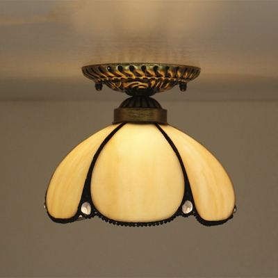 Tiffany Semi Flush Ceiling Light Fixtures Traditional Bowl-Shaped for Living Room