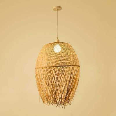 Weave Wood Hanging Pendant Lights Drum Basic Contemporary for Living Room