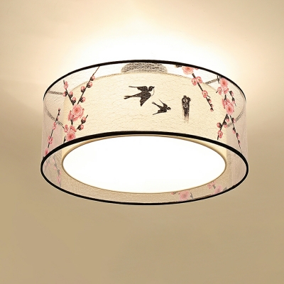 5 Lights Traditional Style Drum Shape Fabric Flush Mount Ceiling Chandelier