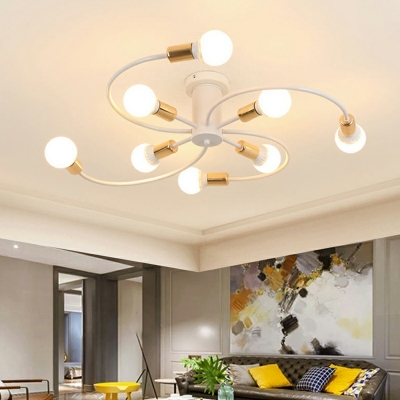 8 Lights Factory Style Exposed Bulb Shape Metal Flush Mount Ceiling Light Fixtures