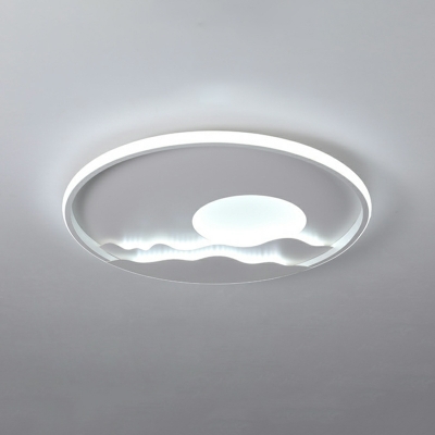 Chinese Style Simple Round LED Flushmount Ceiling Light in White for Bedroom and Living Room