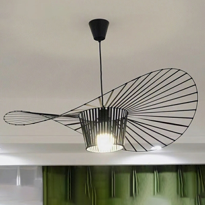 French Style Creative Straw Hat Shape Pendant Light for Bedroom and Dining Room