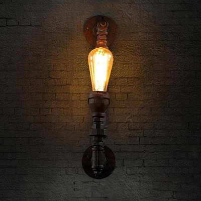 Industrial Style Retro Water Pipe Wall Lamp in Rust Color for Bar and Balcony