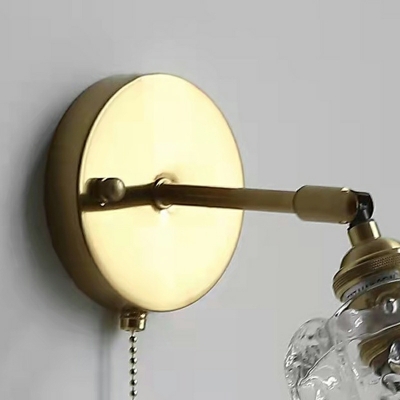 Japanese Style Vintage Brass Wall Lamp with Glass Shade for Bedroom and Bathroom