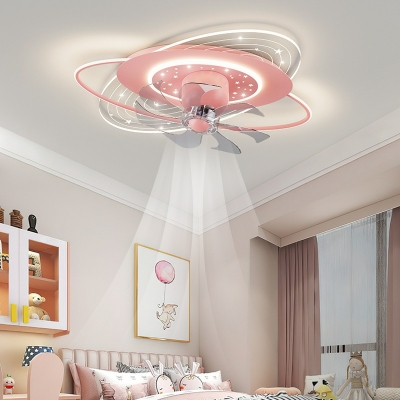 LED Modern Romantic Star Ceiling Mounted Fan Light for Kids Bedroom
