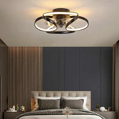 LED Simple Line Aluminum Ceiling Mounted Fan Light for Bedroom and Living Room