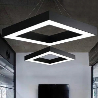 Minimalist LED Square Frame Hollow Pendant Lights for Office and Gym