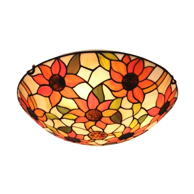 Tiffany Country Style Stained Glass Ceiling Lamp for Bedroom and Living Room