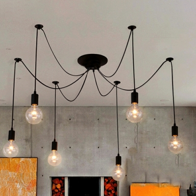 6 Lights Industrial Style Exposed Bulb Shape Metal Pendant Lighting Fixture