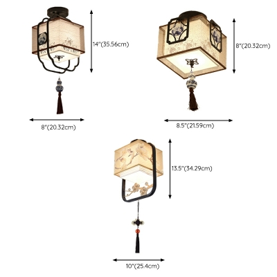 Chinese Style Retro Fabric Ceiling Lamp with Ceramic Ornaments for Bedroom and Hallway