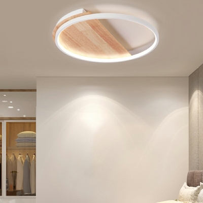 LED Creative Design Round Wood Art Flushmount Ceiling Light for Bedroom and Living Room