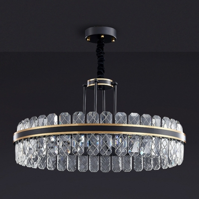 LED Light Luxury Round Crystal Chandelier in Black Finish for Bedroom and Dining Room