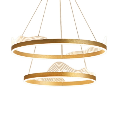 LED Modern Minimalist Ring Chandelier in Gold Color for Bedroom and Living Room
