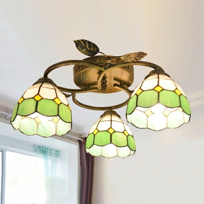 Mediterranean Bronze Art Glass Ceiling Light Fixture for Restaurant and Bedroom