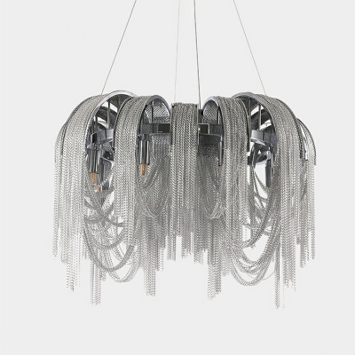 Metal Tassel Chandelier Lighting Fixtures Modern Drum for Living Room