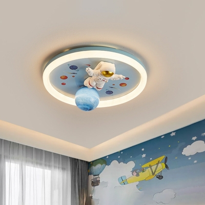 Minimalism Drum Semi Flush Mount Light Fixture LED Creative for Kid's Room