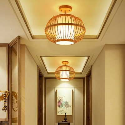 1 Light Minimalist Style Geometric Shape Rattan Flush Mount Ceiling Chandelier