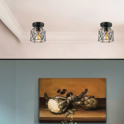 1 Light Vintage Style Geometric Shape Metal Flush Mount Ceiling Light