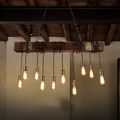 10 Lights Industrial Style Retro Wood Art Island Lights for Restaurant and Bar